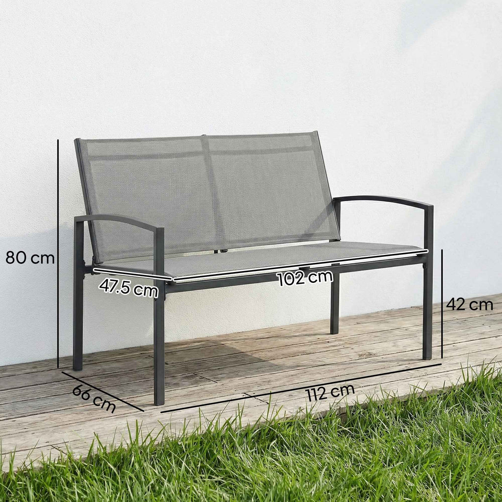 Outsunny 2-Seater Metal Garden Bench with Breathable Texteline Fabric, Grey.