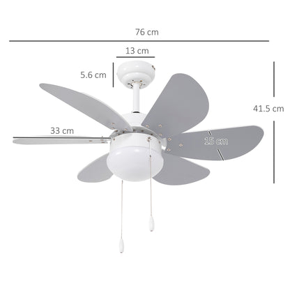 Ceiling Fan with LED Light and Chain Switch, in MDF and Acrylic, Ø76x41.5 cm, Gray and White - Borgè