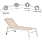 Outsunny Sun Lounger with Reclining Backrest, in Aluminum and Textilene, 169x65x102 cm, Beige and White