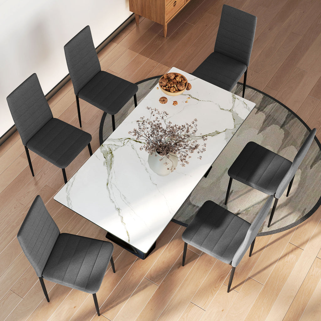 HOMCOM Set of 6 Upholstered Chairs for Living Room or Dining Room, Modern Kitchen Chairs, in Steel and Grey Fabric