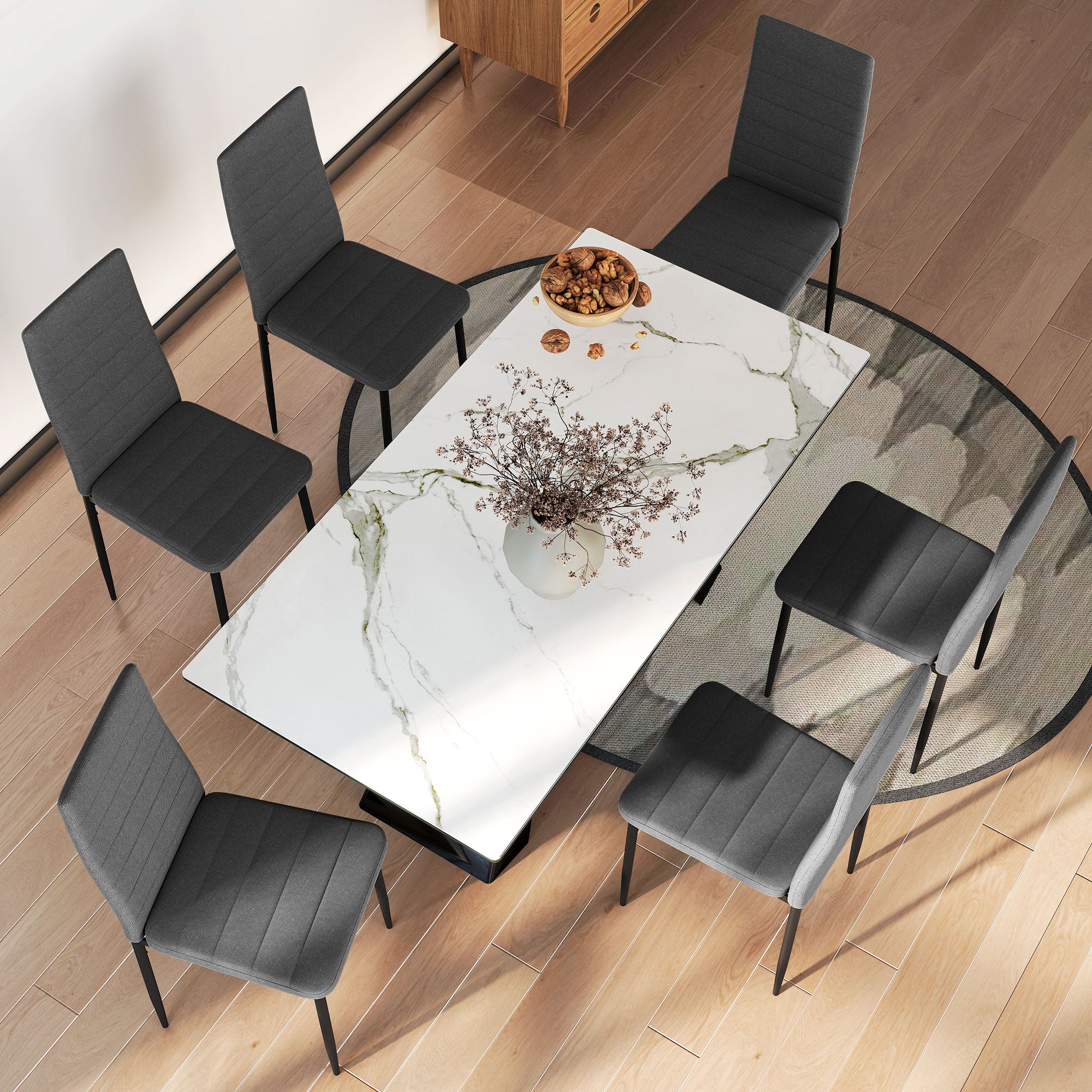 HOMCOM Set of 6 Upholstered Chairs for Living Room or Dining Room, Modern Kitchen Chairs, in Steel and Grey Fabric