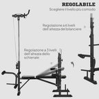 HOMCOM Fitness Bench with Leg Press, Squat Rack and Leg Extension, Steel and PU, 180x134x200 cm, Black and Silver