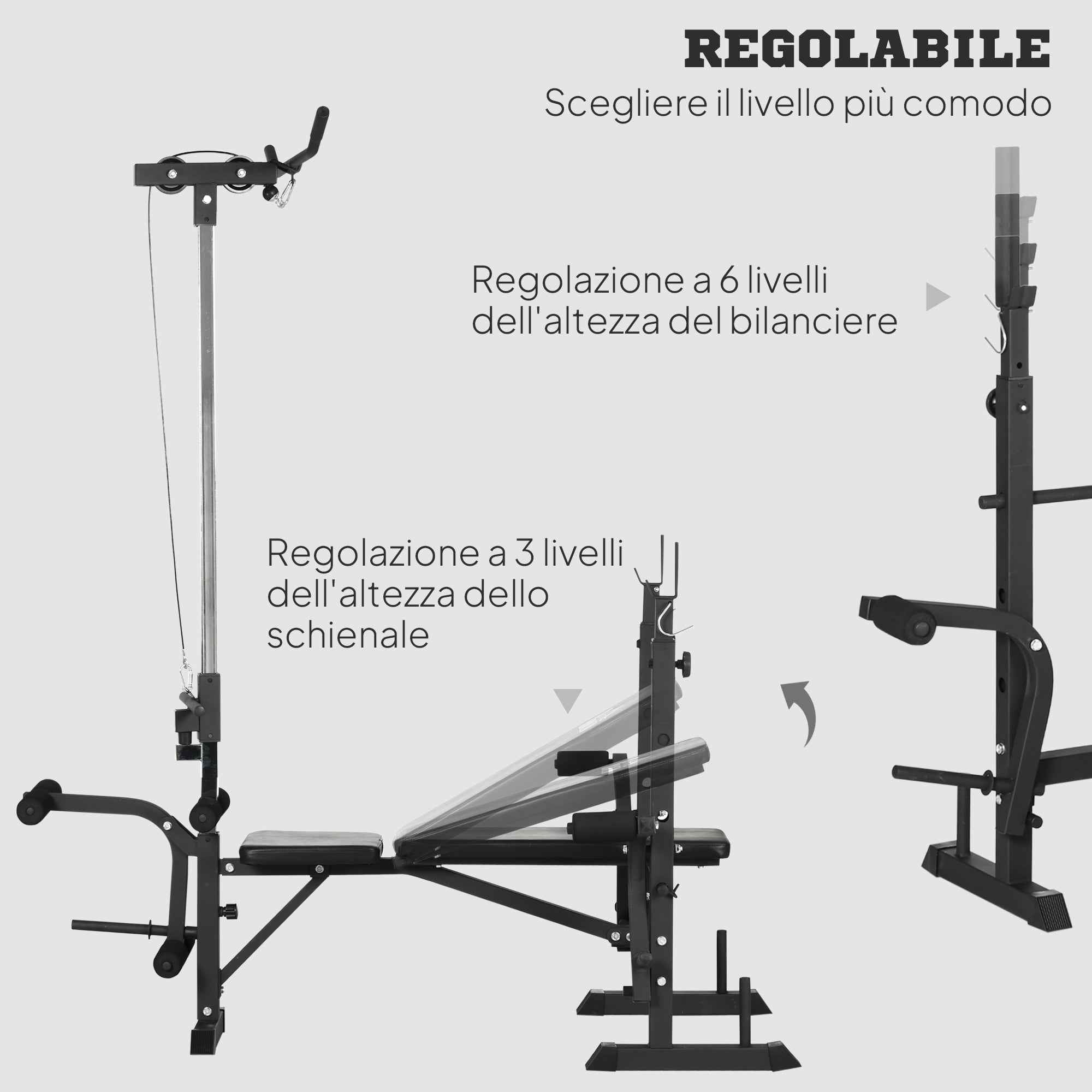 HOMCOM Fitness Bench with Leg Press, Squat Rack and Leg Extension, Steel and PU, 180x134x200 cm, Black and Silver