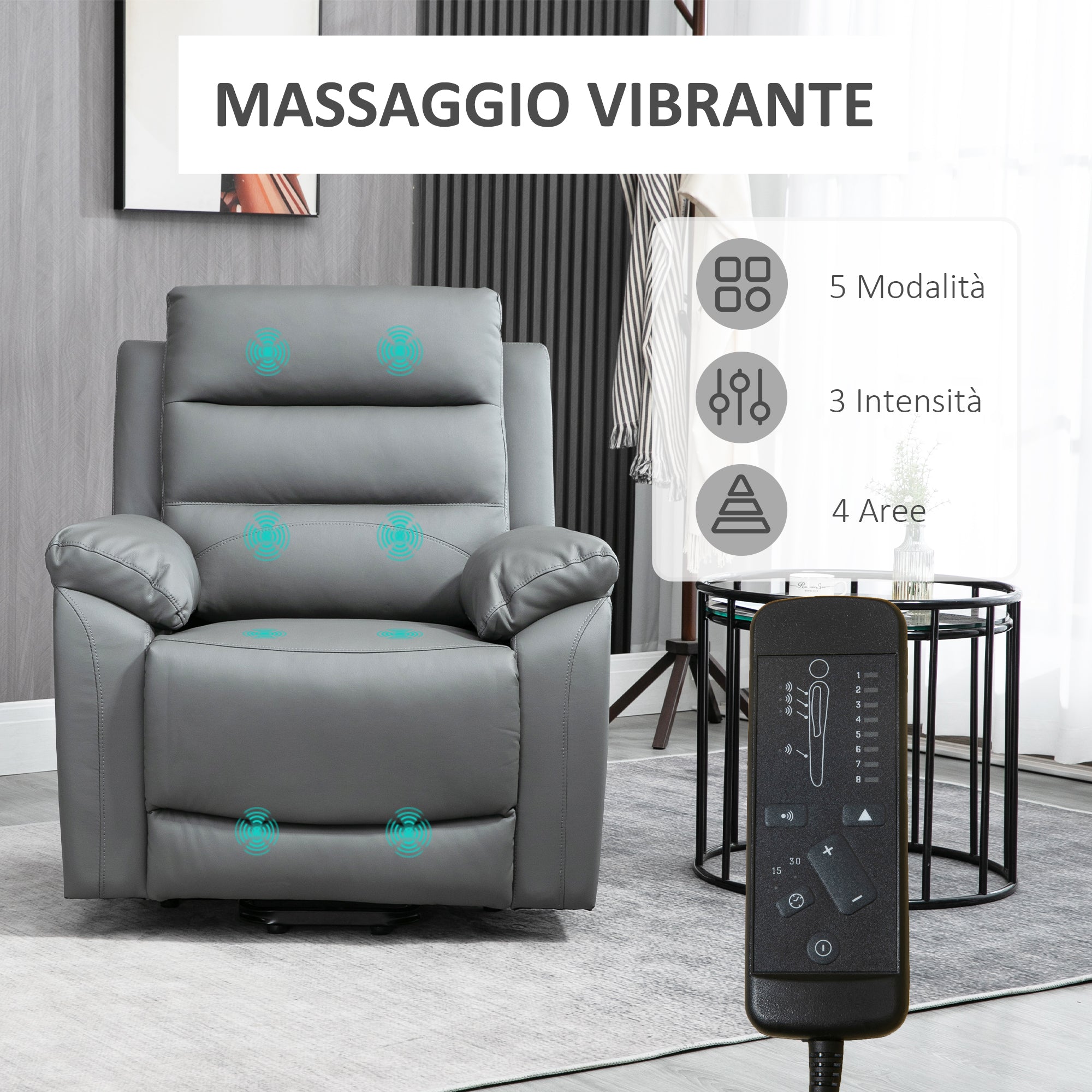Lift Chair Reclining up to 135° with 8 Massage Points, Remote Control and Footrest, 91x86x101 cm