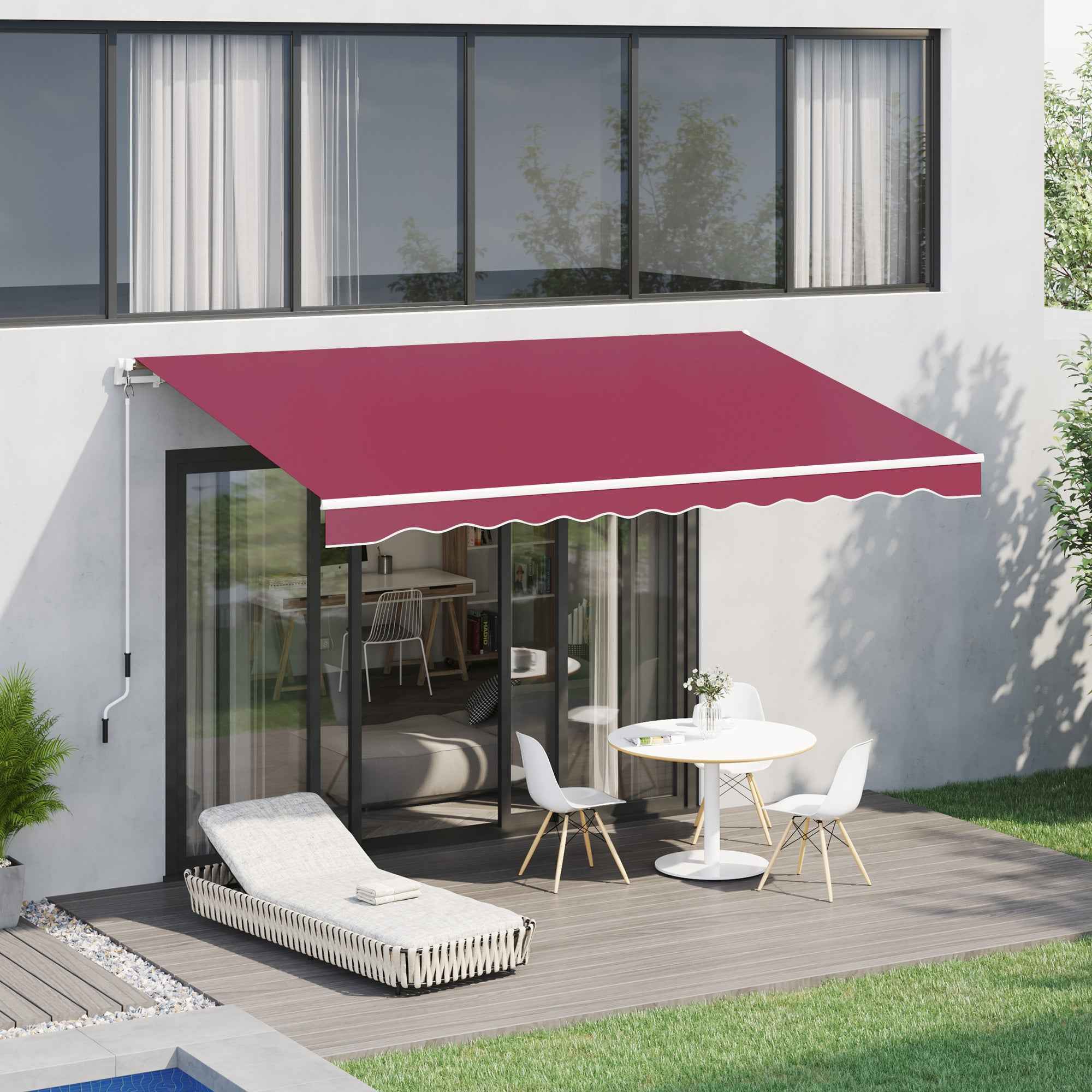 Outsunny Aluminum and Polyester Crank Roller Awning, 295x245cm, Dark Red