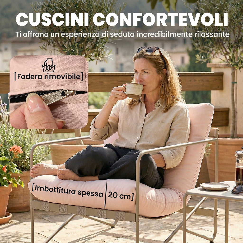 Outsunny 4-Person Garden Set: Sofa, Armchairs, Table, Metal, Pink