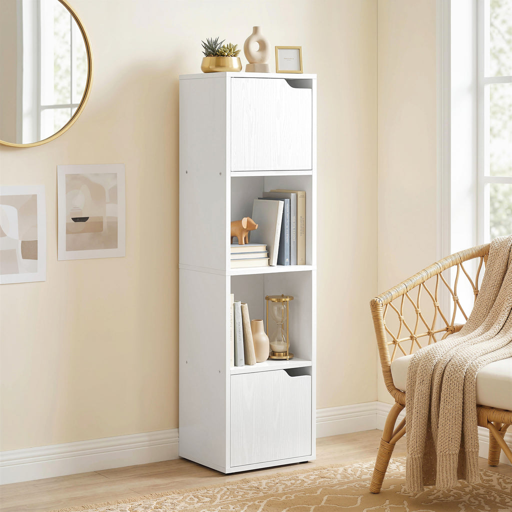 HOMCOM Modern Bookcase with 2 Cabinets and 4 Doors, 30x29x119 cm, White