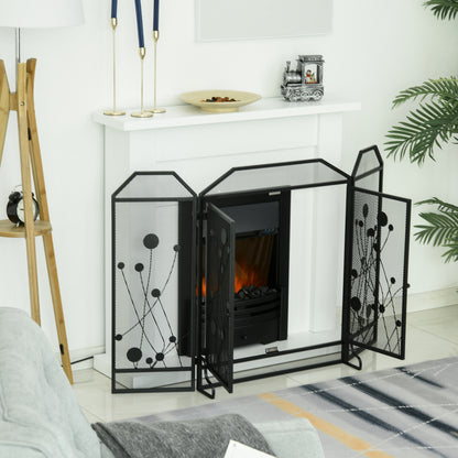 Foldable Spark Screen for Fireplace in Steel and Black Metal with 2 Magnetic Closing Doors, 125x80cm