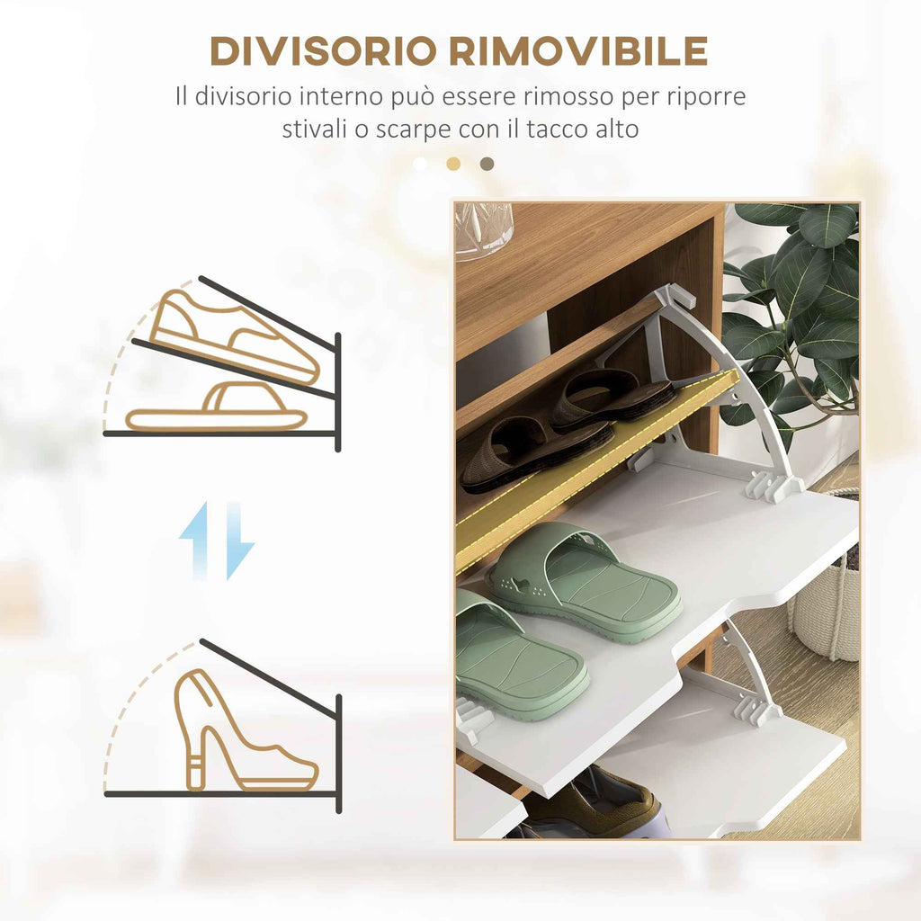 HOMCOM Chipboard and Pine Shoe Rack with 4 Drawers and 2 Adjustable Shelves for Each Drawer, 95x26x95 cm