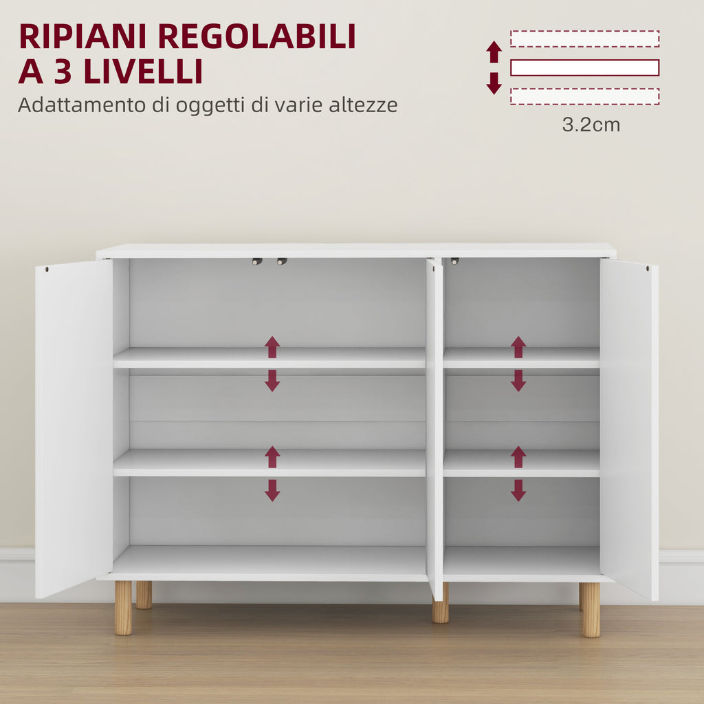 Modern Sideboard with 2 Cabinets and 3 Shelves in Wood, 107x40x80 cm, White