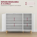Modern Sideboard with 2 Cabinets and 3 Shelves in Wood, 107x40x80 cm, White