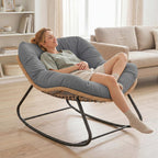 Indoor/Outdoor Rocking Chair with Extra-Wide 60cm Seat and Padded Cushion, Grey