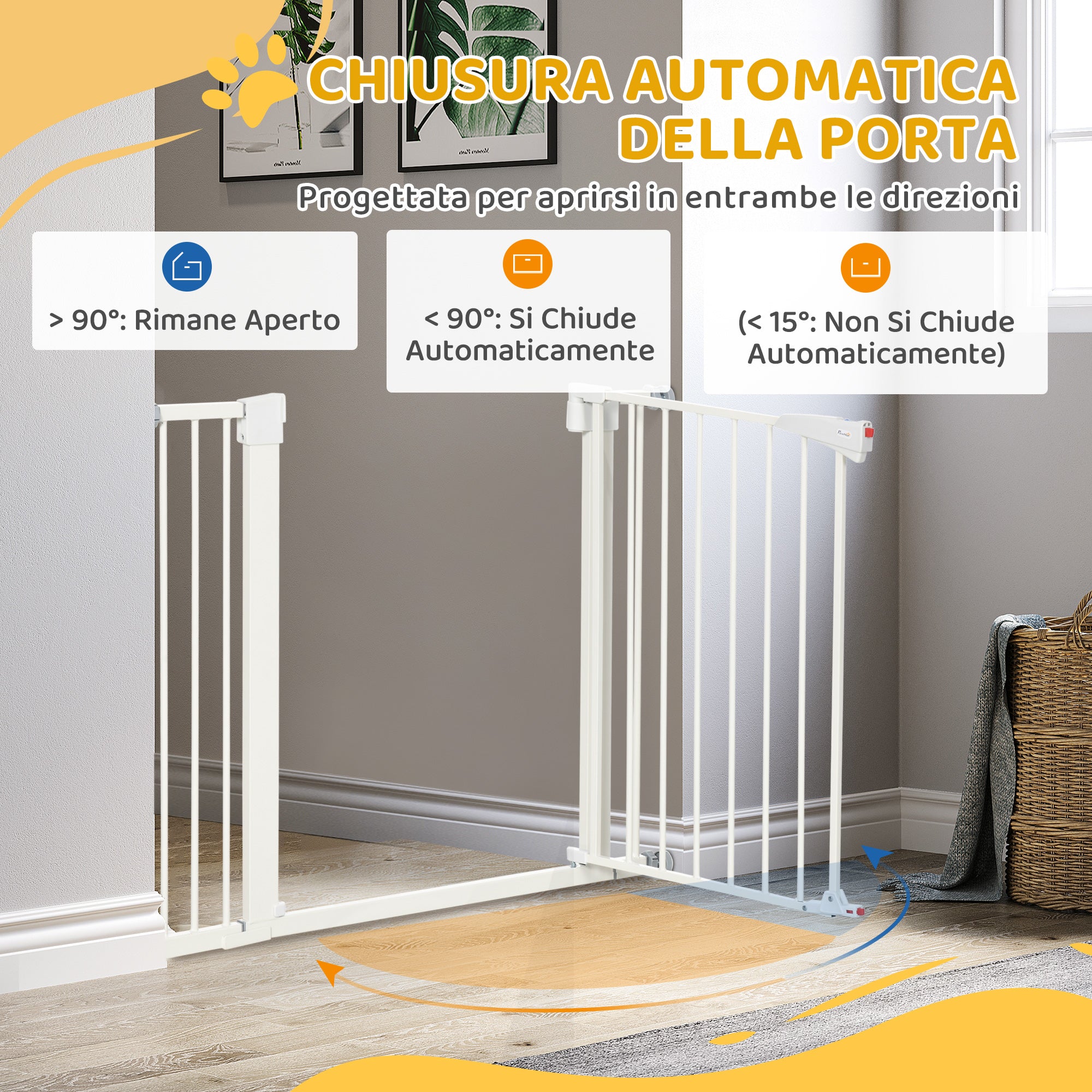 Dog Gate for Small and Medium Dogs with Double Lock and Automatic Closure, 76-103x4.2x77 cm, White