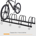 HOMCOM Bicycle Parking Rack for 4 Steel Bicycles, 110x33x27 cm, Black - Borgè