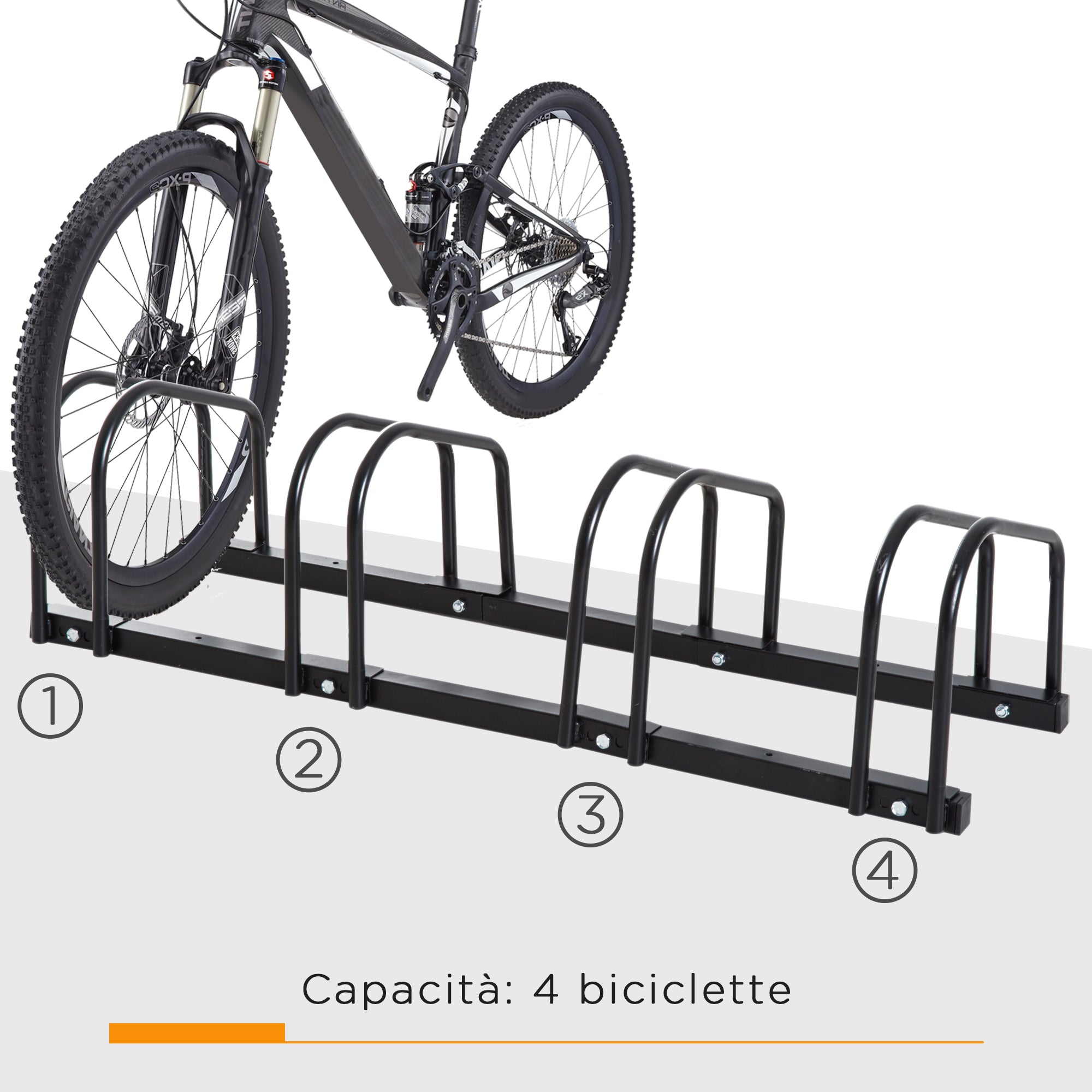 HOMCOM Bicycle Parking Rack for 4 Steel Bicycles, 110x33x27 cm, Black - Borgè