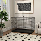 Pet Cage Foldable Steel Double Opening Dog and Cat Carrier, 121x77x82cm, Black - Borge' Group Limited