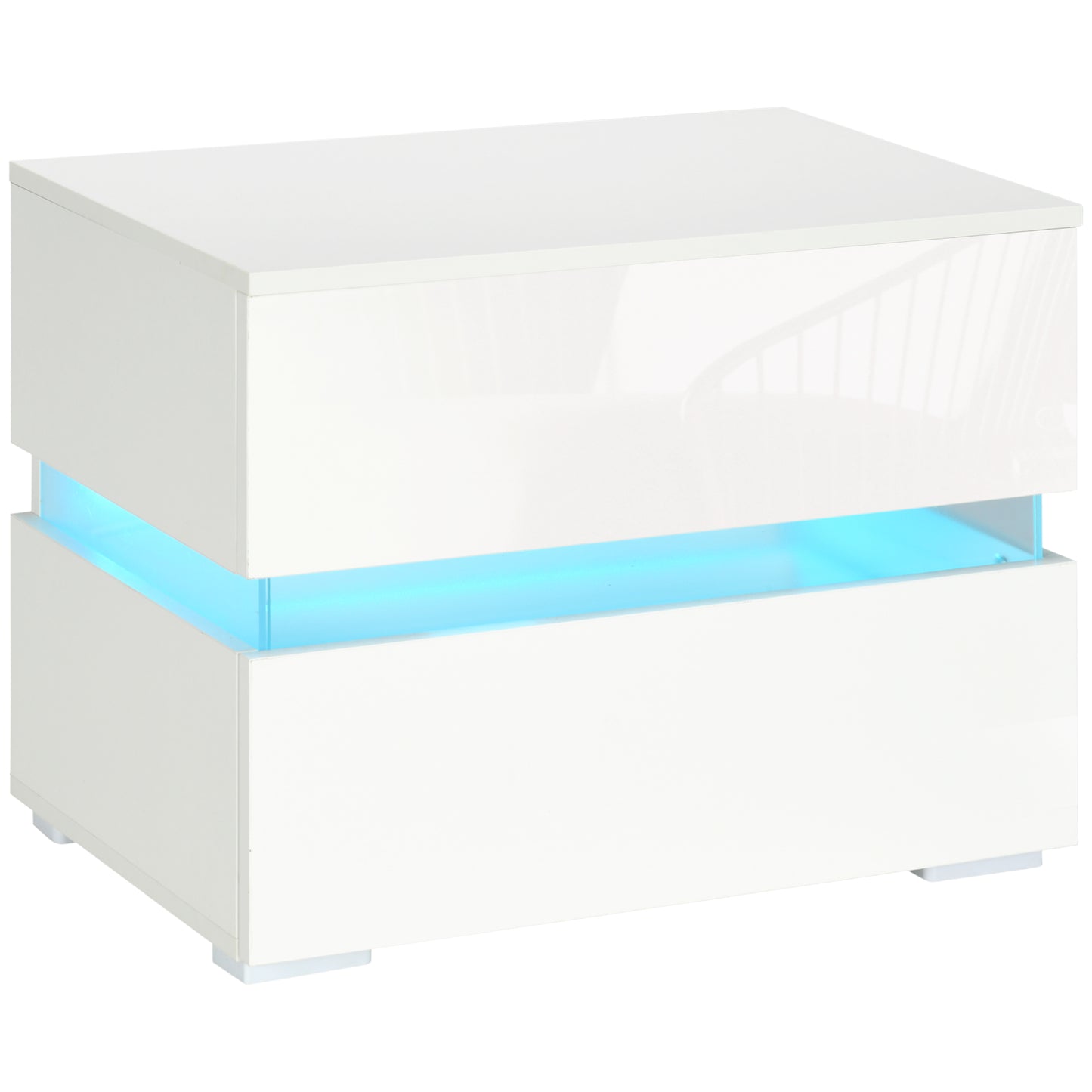 Bedside Table with Built-in RGB LED Light with 2 Drawers, 4 Light Modes and 16 Colors, Chipboard, 60x39x47cm, White