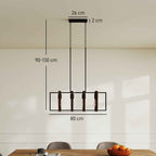 HOMCOM Rustic Pendant Light with 4 Rotatable Frames and Adjustable Chain, 80x21x90-130 cm, Black and Brown