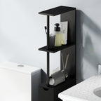 Space-Saving Wooden Column Unit with Shelves, Cabinet and Drawers, Black, 15x33x136cm