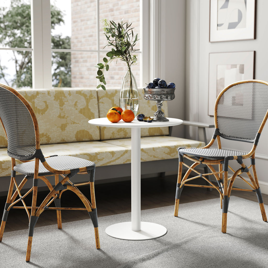 Round Kitchen Table for 2 People with a Modern Design in Steel, Ø60x72 cm, White