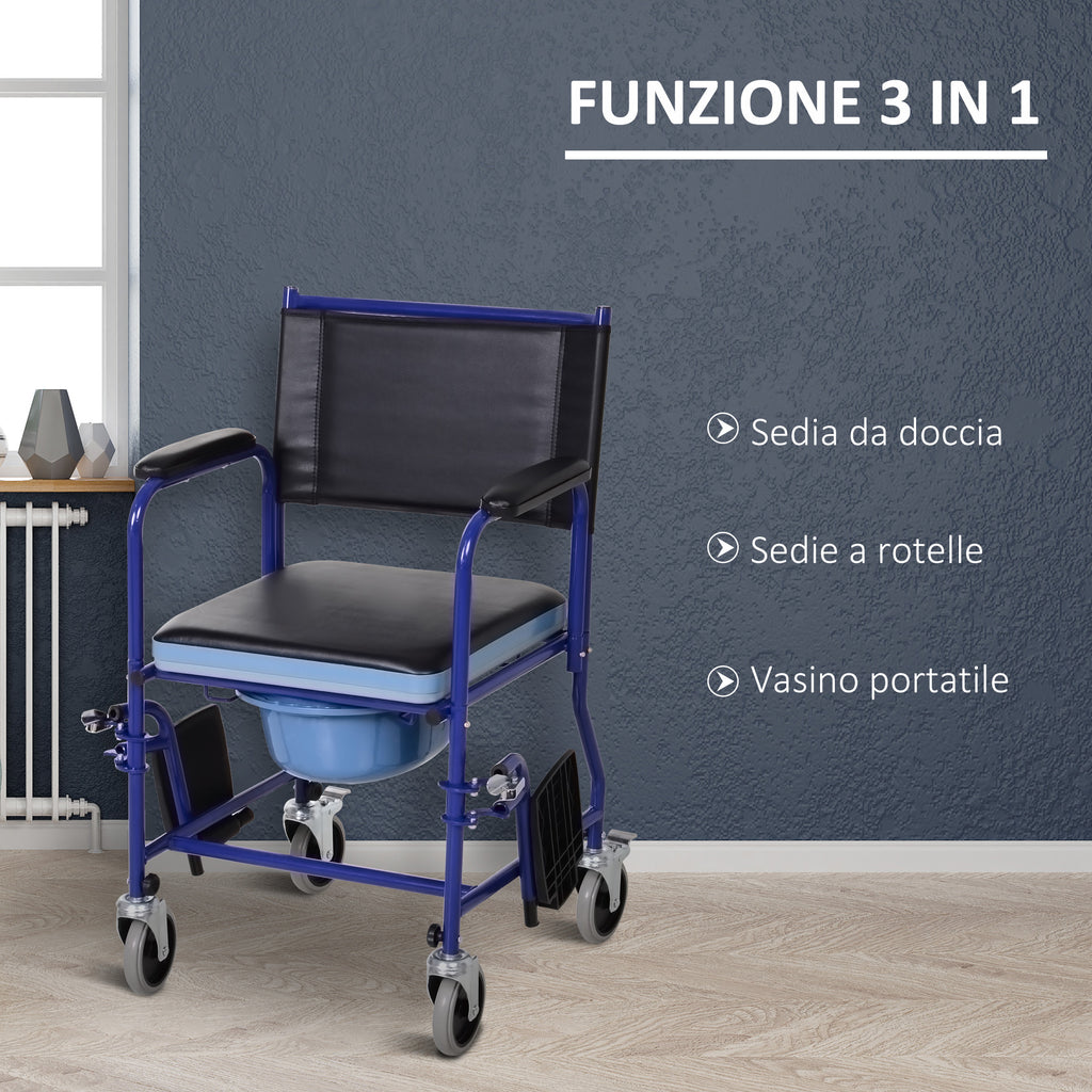 Bathroom Wheelchair with Removable Toilet Seat in Iron Pipe and PVC 87 x 57 x 92cm