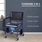 Bathroom Wheelchair with Removable Toilet Seat in Iron Pipe and PVC 87 x 57 x 92cm