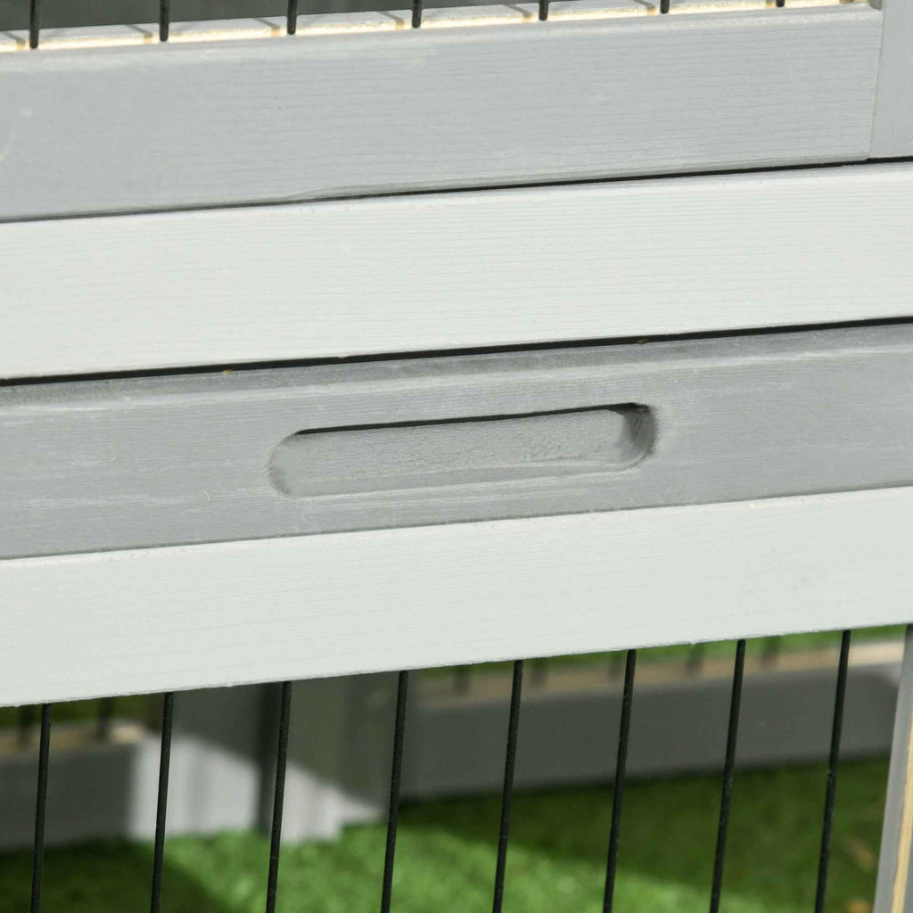 PawHut Outdoor Rabbit Hutch with Ramp, Opening Roof and Tray, Made of Fir Wood, 150x52x68 cm, Light Grey