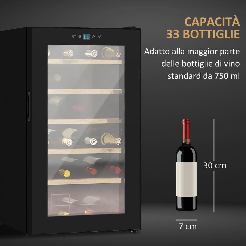 Wine Cooler Refrigerator for 24 Bottles, 65L Capacity, Temperature Control and Removable Shelves, Black
