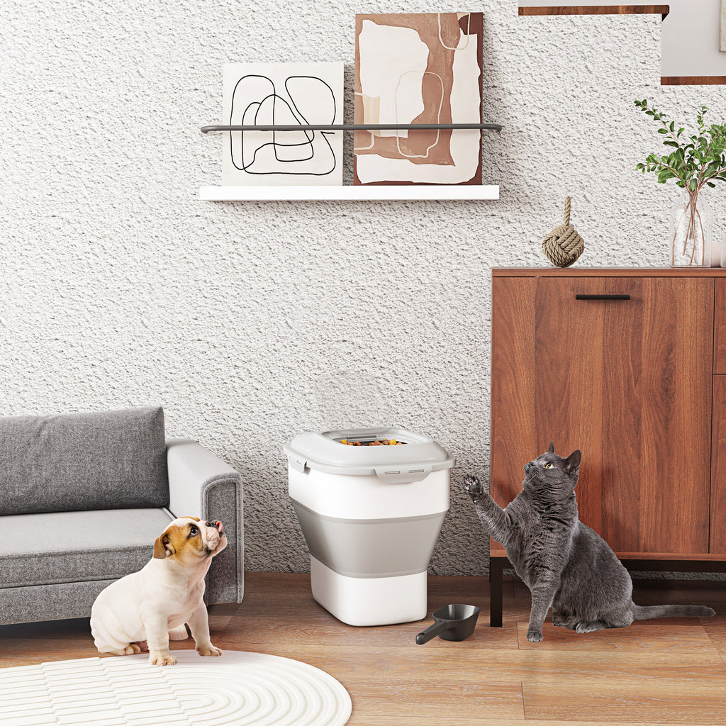 Dog Food Container, 5-25L Capacity, Airtight Seal and Dehumidifying Box, in PP and TPE, 44x32x37 cm, Grey