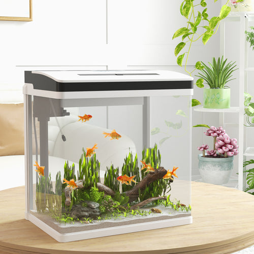 28L Aquarium with LED Lighting, Ventilation Holes and Pump, Glass and ABS, 38x26x38cm