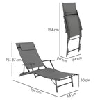 Set of 2 Folding Garden Deckchairs with 4-Level Adjustable Backrest and Cushion, Gray