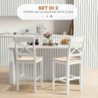 HOMCOM Set of 2 Bar Stools, High Back Kitchen Stools with Footrest, Pine Wood, Natural and White