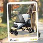 Large Dog Stroller Foldable with Mesh Windows, Cushion and Leashes, 124x67x100 cm, Grey