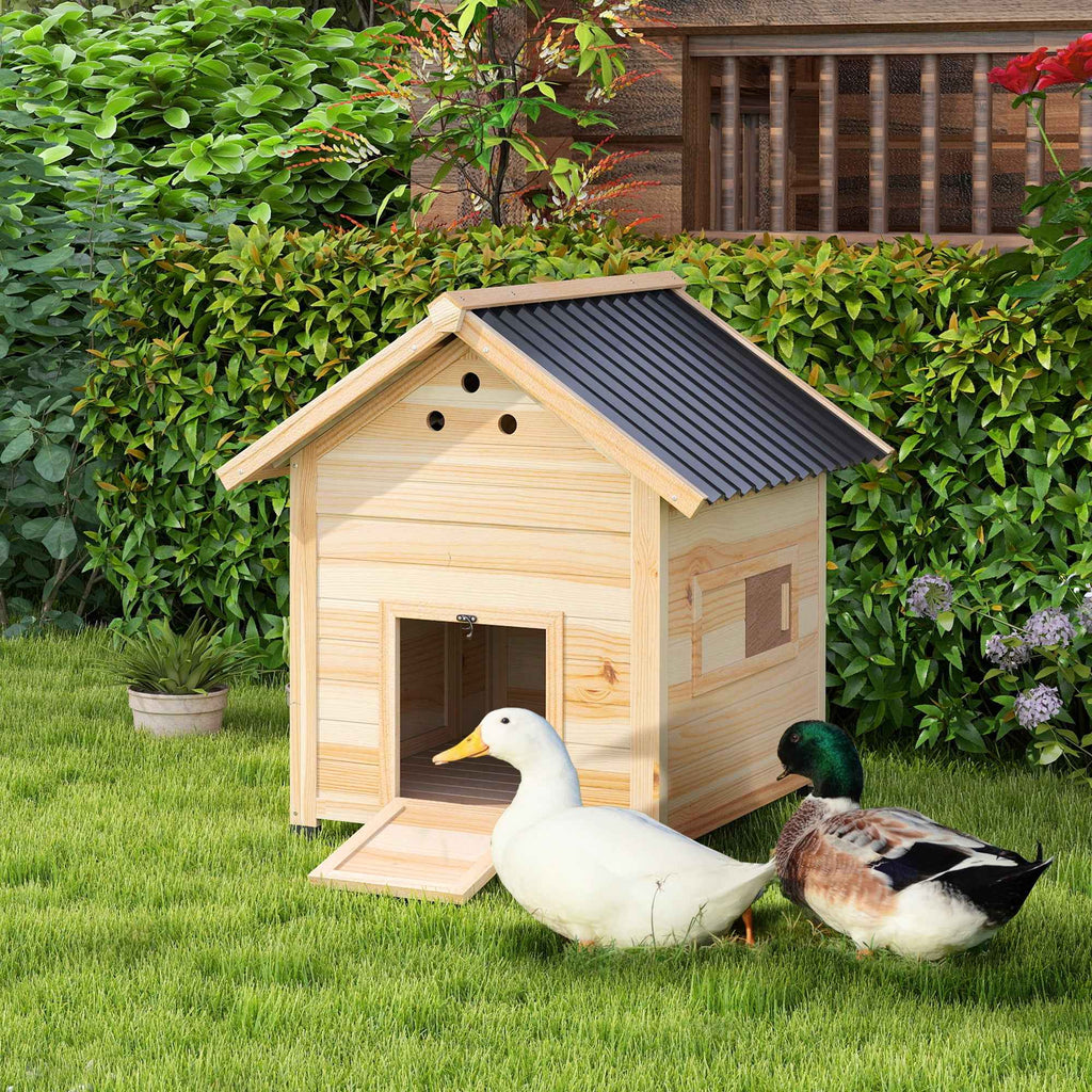 PawHut Outdoor Duck House with Ramp, Removable Bottom and Ventilation Holes, 78x90x92 cm, Wood