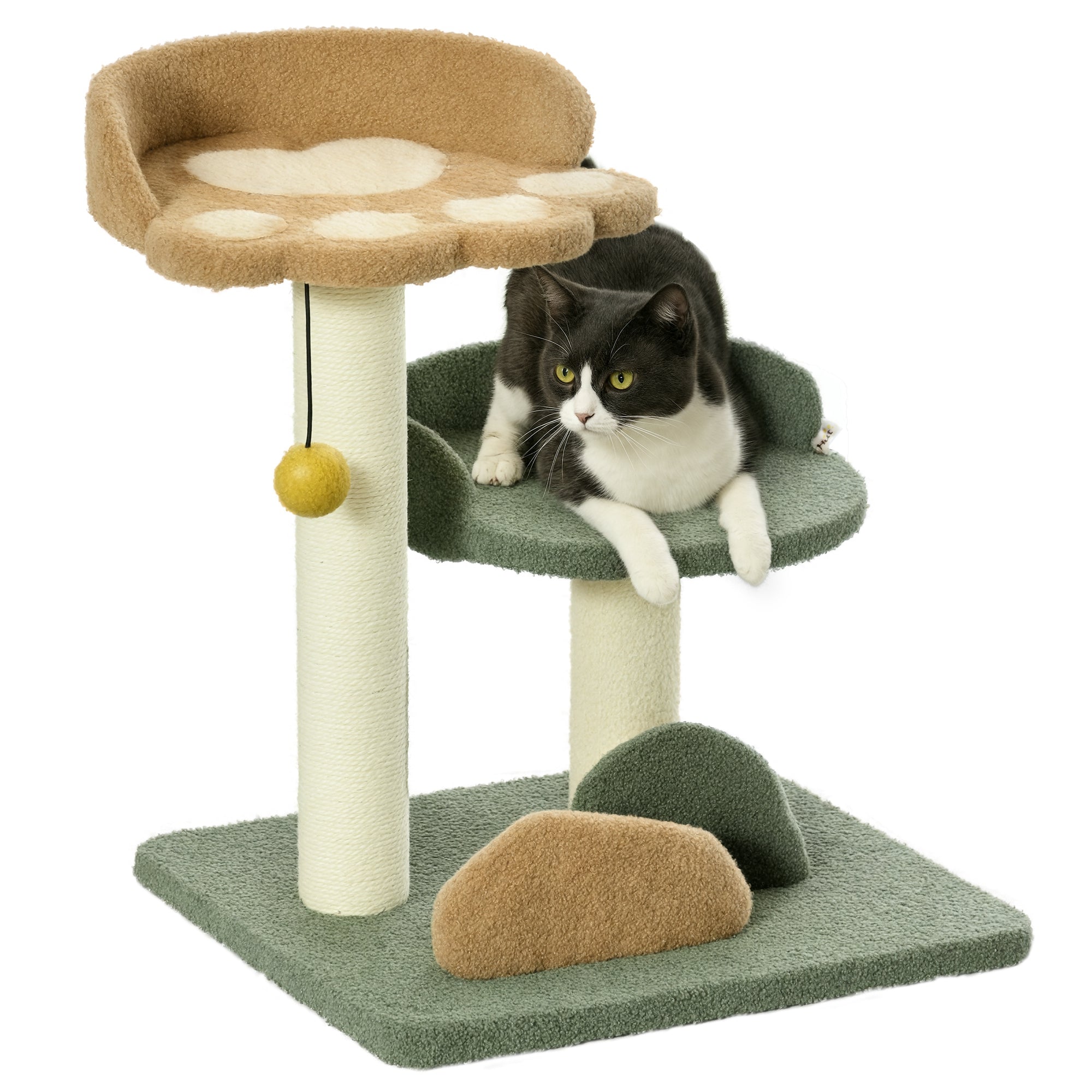 Cat Tree with 2 Cat Beds, Ball and Velvet Lining, 43x39x52cm