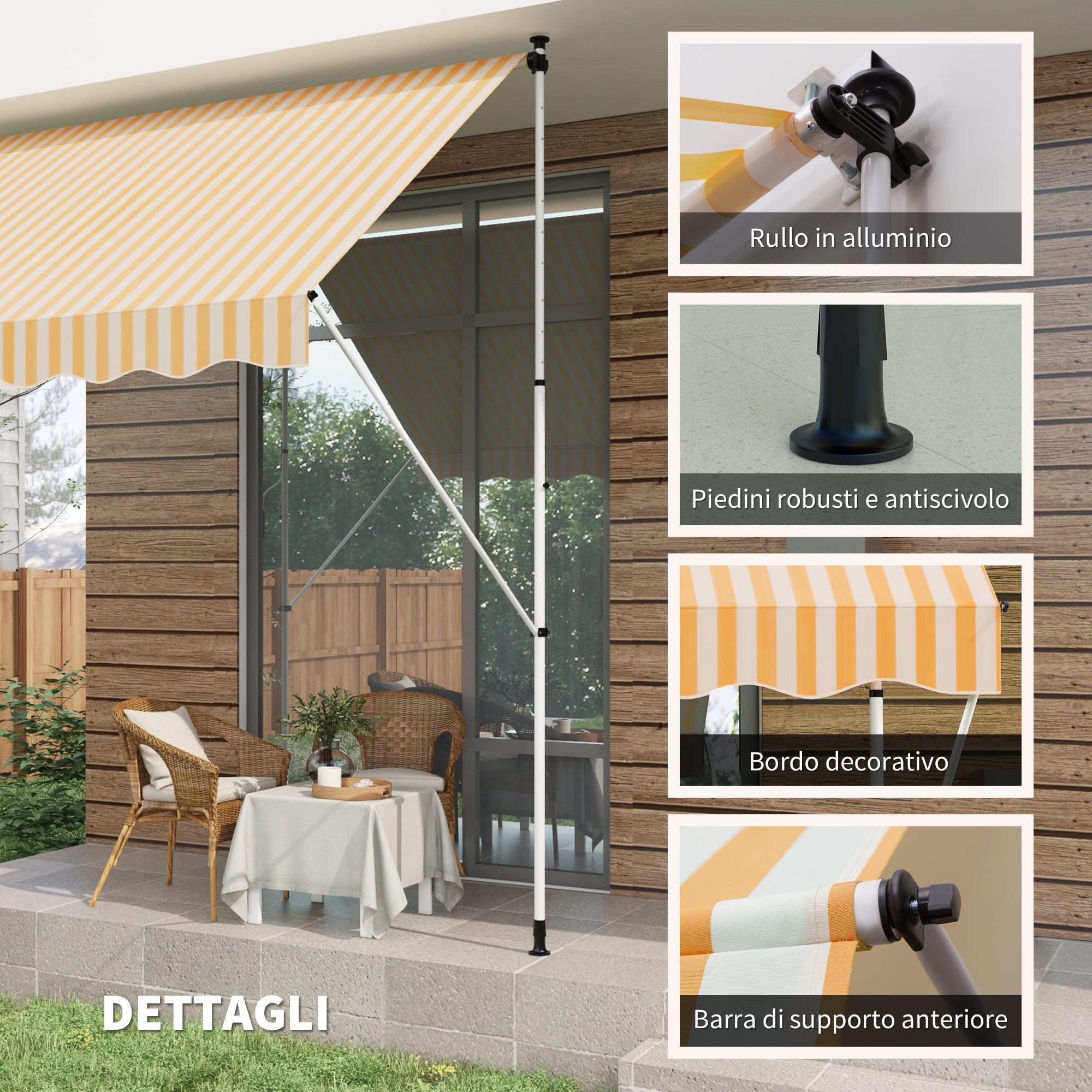 Outsunny 3x1.5m Arm Awning with Crank and Telescopic Structure, Orange and White