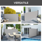 Retractable Side Awning 400x160 cm with Handle, in Metal, Aluminum and Polyester, Light Gray