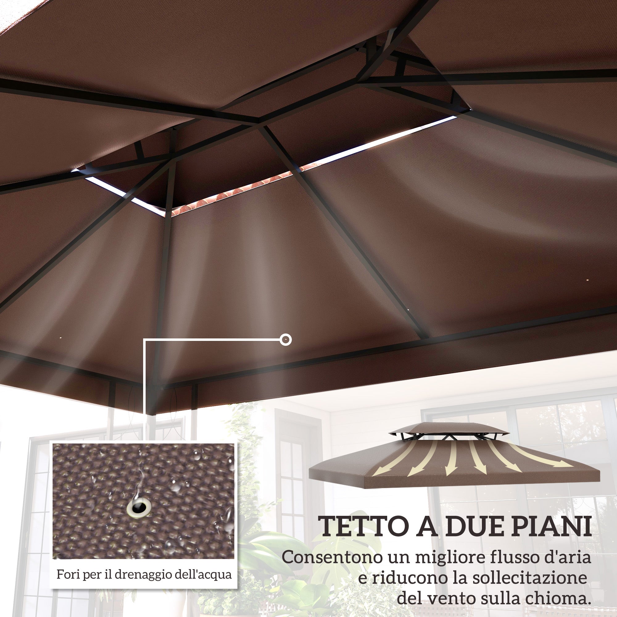 Garden Gazebo Cover Replacement Roof Anti-UV Waterproof Polyester 3x4m, Brown
