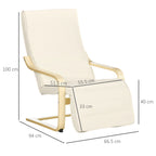 Relaxing Chair with 5-Level Footrest and Headrest, Birch Wood and Fabric, 66.5x94x100 cm, Cream