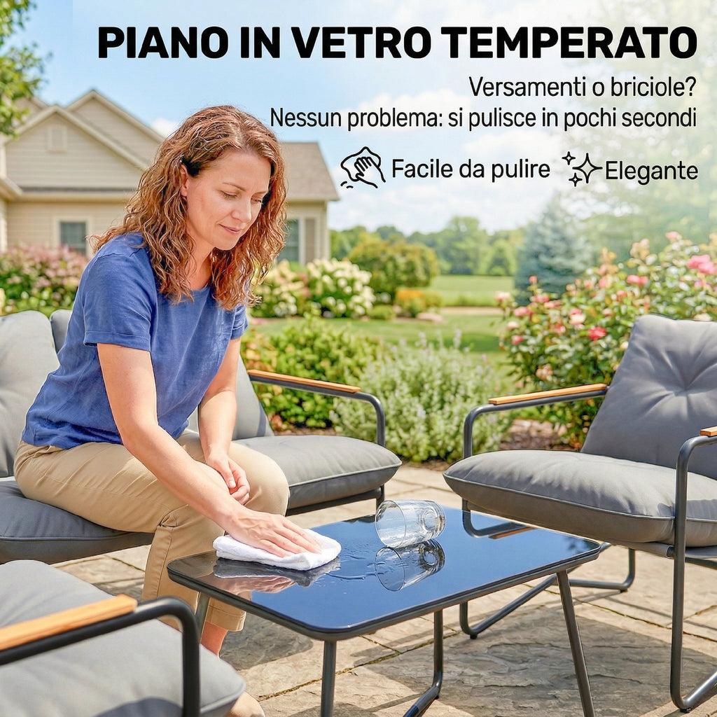 Outsunny 4-Seater Garden Lounge Set with 2-Seater Sofa and 2 Armchairs with Cushions, Light Grey