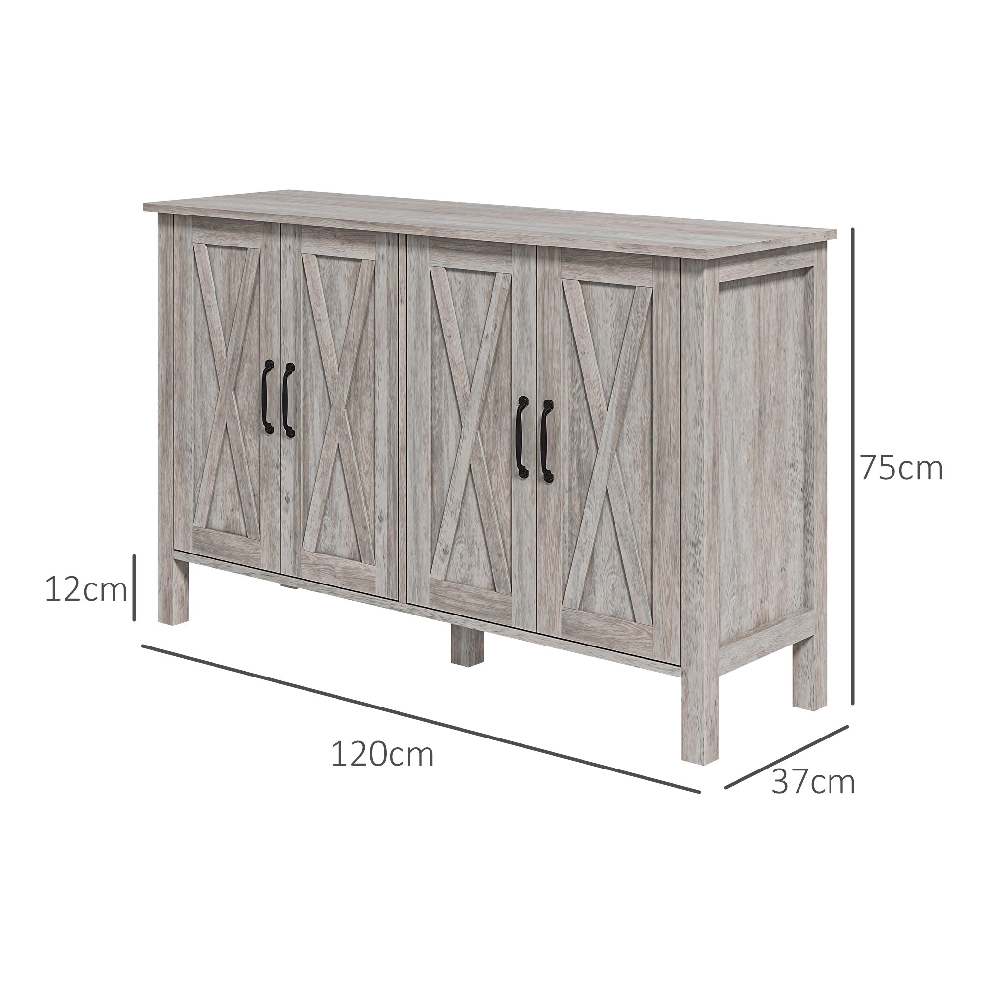 Rustic Multipurpose Cabinet with 4 Adjustable Storage Shelves, Wooden, 120x37x75 cm, Grey
