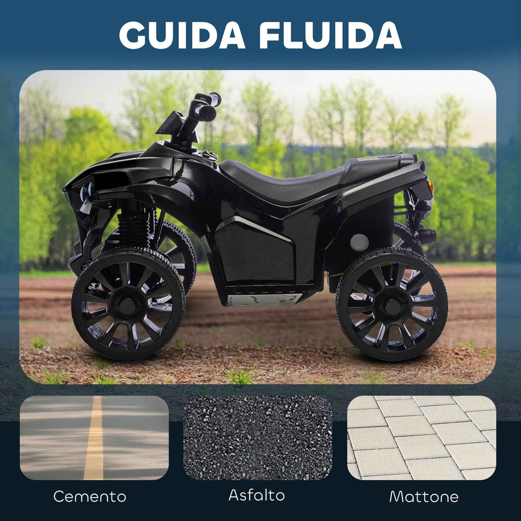 Kids Electric Quad Bike ATV with 6V Rechargeable Battery, LED Headlights and Music, Ages 3-6 Years, Black