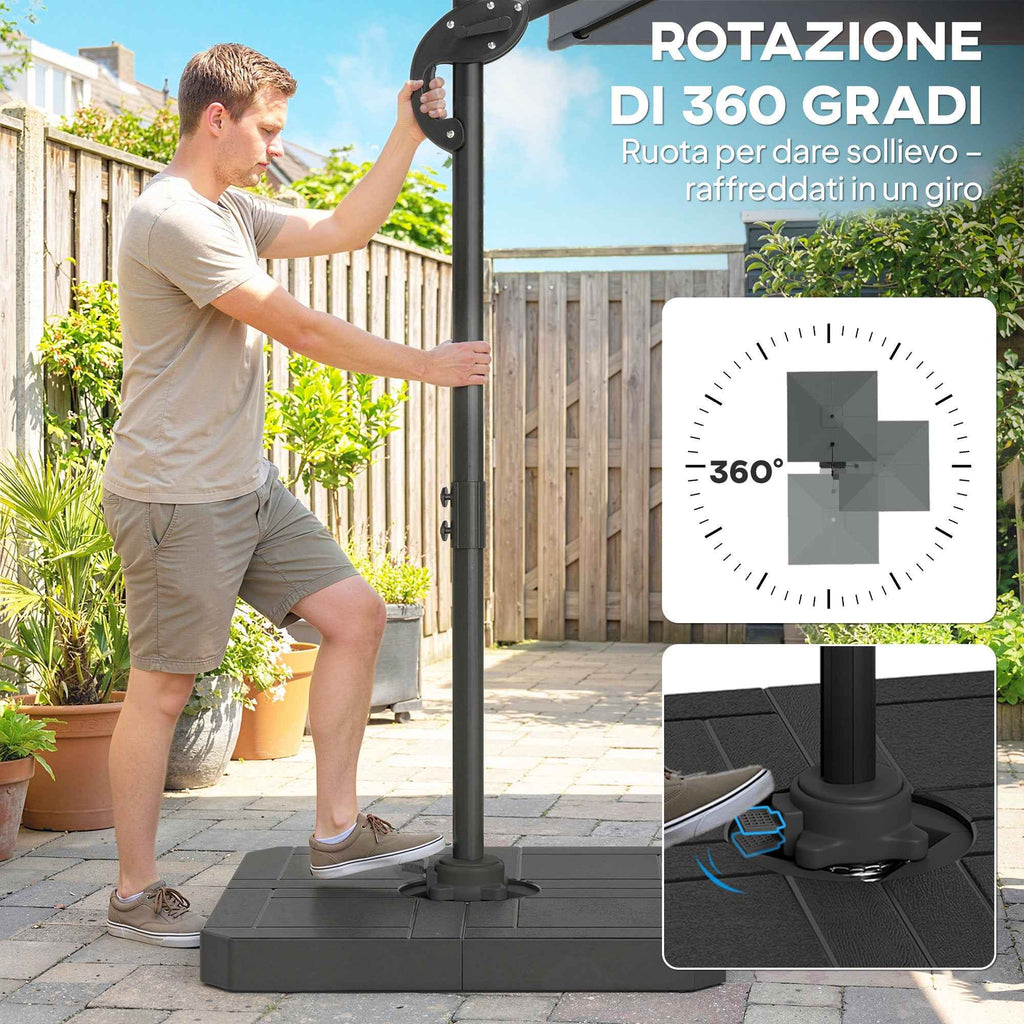 Outsunny 2.4x2.4m Hand Crank Garden Umbrella with Fillable and Rotating Base, Dark Grey