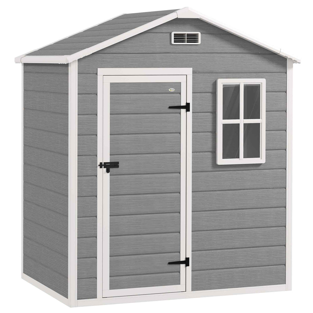 Outsunny Garden Shed, Plastic Storage Shed with Floor, Window, Lockable Door and Vents, Grey