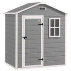 Outsunny Garden Shed, Plastic Storage Shed with Floor, Window, Lockable Door and Vents, Grey