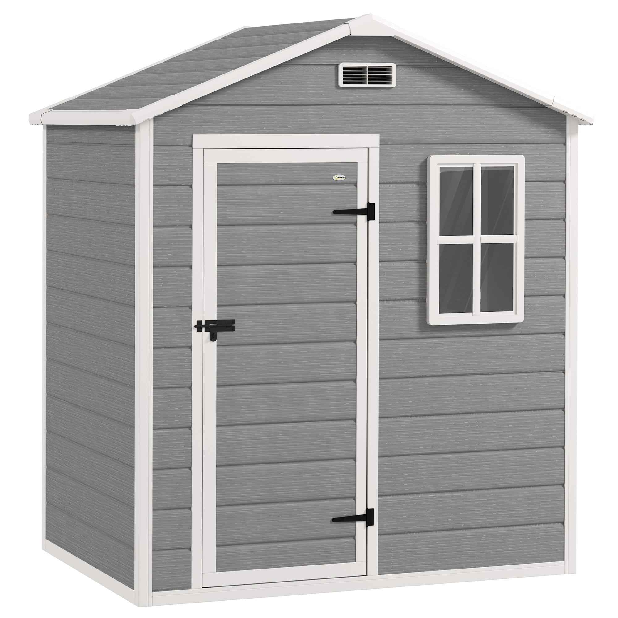 Outsunny Garden Shed, Plastic Storage Shed with Floor, Window, Lockable Door and Vents, Grey