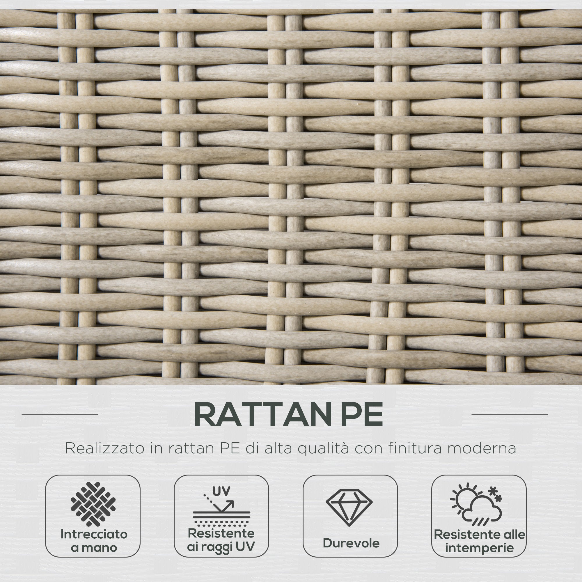 4 Piece Outdoor Rattan Lounge Set with 1 Sofa, 2 Armchairs and 1 Coffee Table, Khaki and Beige