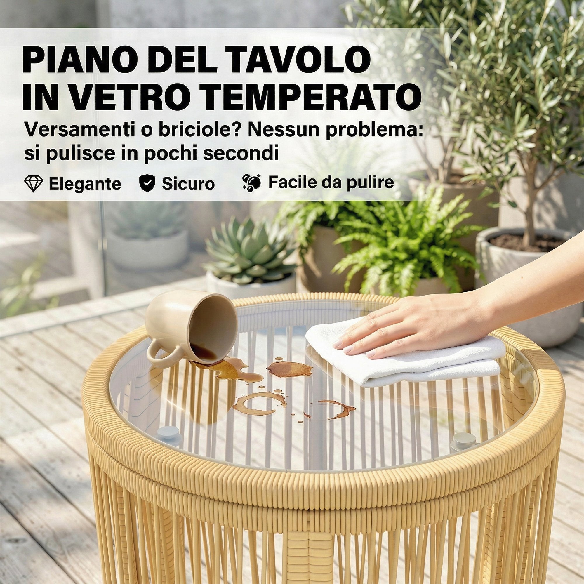 Outsunny 3-Piece Rattan and Steel Bistro Set with 2 Chairs, Round Table with Tempered Glass Top, Beige
