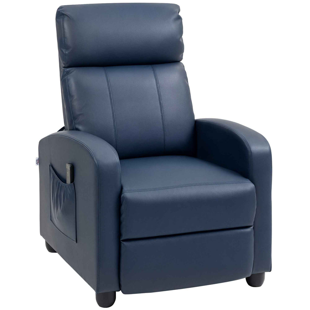 HOMCOM PU Leather Massage Recliner Chair with Remote Control and Footrest, 68x88x98 cm, Dark Blue