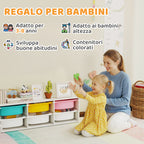 AIYAPLAY Children's Wooden Toy Storage Shelf with 6 Removable Plastic Bins, Multicolor